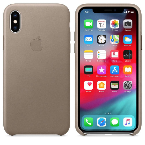 Чехол-накладка Apple Leather Case for iPhone Xs, Taupe (MRWL2) Оригинал