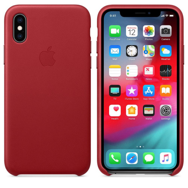 Чехол-накладка Apple Leather Case for iPhone Xs, Red (MRWK2)