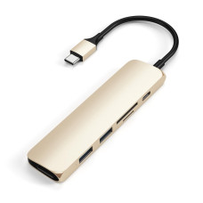 Хаб-адаптер Satechi Aluminum Type-C Slim Multi-Port Adapter 4K V2, Gold (ST-SCMA2G)
