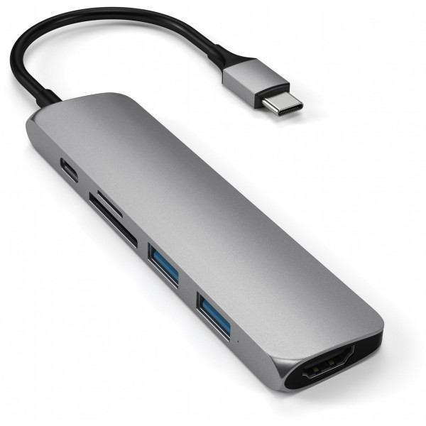 Хаб-адаптер Satechi Aluminum Type-C Slim Multi-Port Adapter 4K V2, Space Gray (ST-SCMA2M)