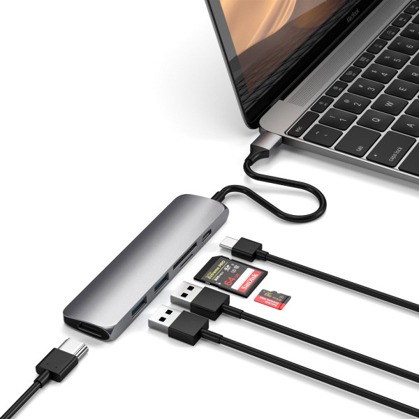 Хаб-адаптер Satechi Aluminum Type-C Slim Multi-Port Adapter 4K V2, Space Gray (ST-SCMA2M)