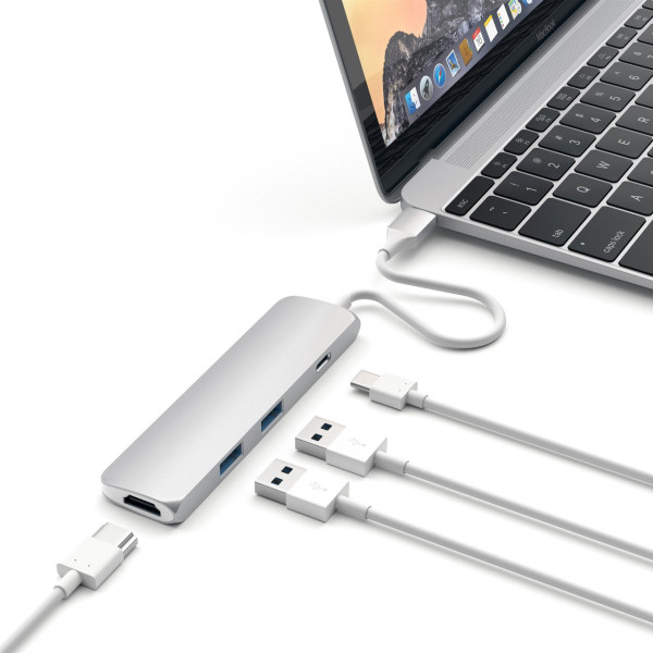 Хаб-адаптер Satechi Slim Aluminum Type-C Multi-Port Adapter with Type-C Charging Port , Silver (ST-CMAS)