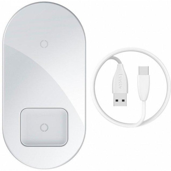 Бездротова зарядка Baseus Wireless Simple Charger 2in1 18W, White