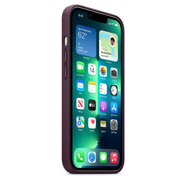 Кожанный чехол-накладка Apple Leather Case with MagSafe for iPhone 13 Pro Max, Dark Cherry (MM1M3)