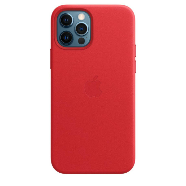 Кожанный чехол накладка Apple Leather Case with MagSafe for iPhone 12 | 12 Pro, Red (MHKD3)