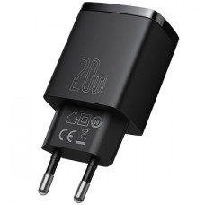 Адаптер питания Baseus Compact Quick Charger 20W QC+PD(Type C+USB), Black