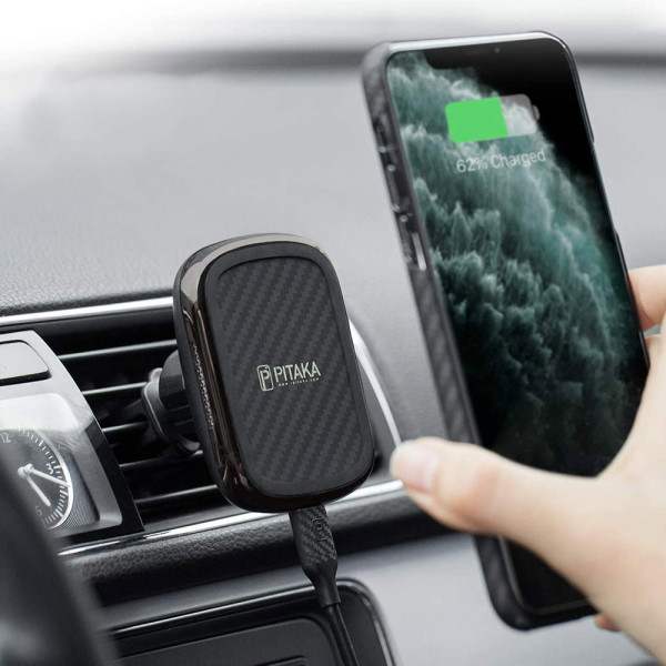 Автотримач з бездротовою зарядкою Pitaka MagEZ Mount Qi Car Vent, Black/Gun Metal (CM3001QBGM)