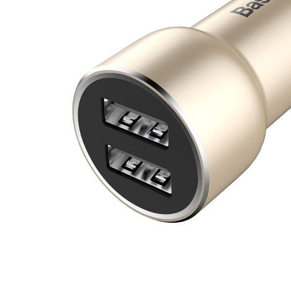 Автомобильное зарядное устройство, адаптер Baseus 3.4A Dual USB Little Giant Metal Car Charger, Gold (CCJR-0V)