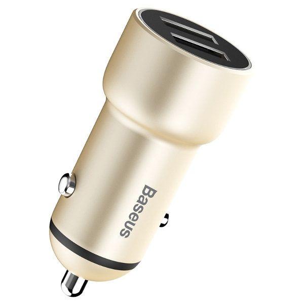 Автомобильное зарядное устройство, адаптер Baseus 3.4A Dual USB Little Giant Metal Car Charger, Gold (CCJR-0V)