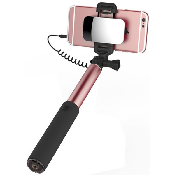 Монопод, селфи-палка Rock Selfie Stick with Wire Control, Rose Gold