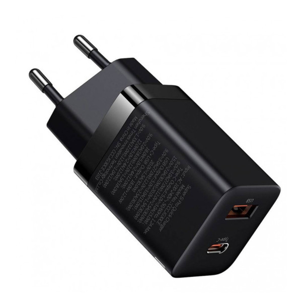 Адаптер питания Baseus Super Si Pro Quick Charger Type C + USB 30W, Black (CCSUPP-E01)