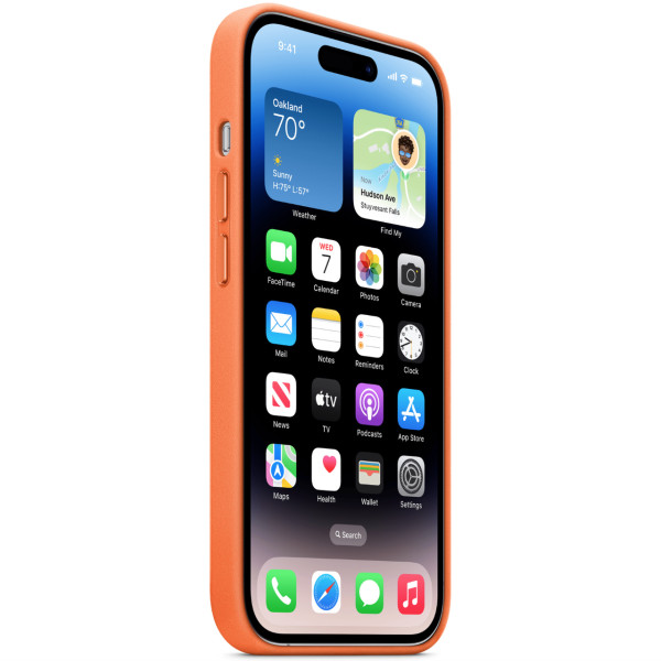 Кожанный чехол-накладка Apple Leather Case with MagSafe for iPhone 14 Pro Max, Orange (MPPR3)