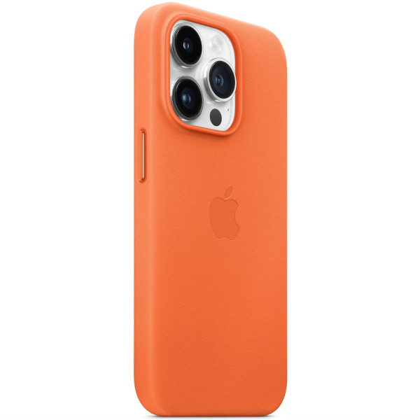 Кожанный чехол-накладка Apple Leather Case with MagSafe for iPhone 14 Pro Max, Orange (MPPR3)