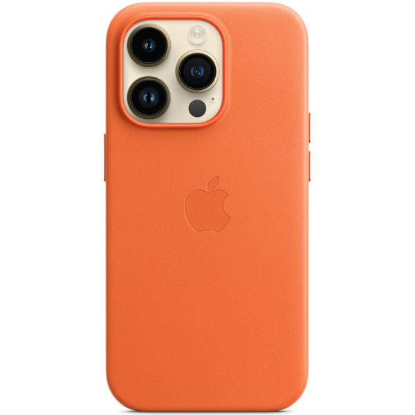 Кожанный чехол-накладка Apple Leather Case with MagSafe for iPhone 14 Pro Max, Orange (MPPR3)