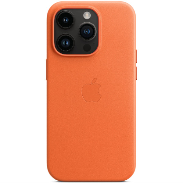 Кожанный чехол-накладка Apple Leather Case with MagSafe for iPhone 14 Pro Max, Orange (MPPR3)
