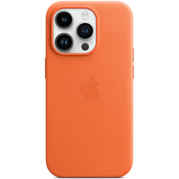 Кожанный чехол-накладка Apple Leather Case with MagSafe for iPhone 14 Pro Max, Orange (MPPR3)