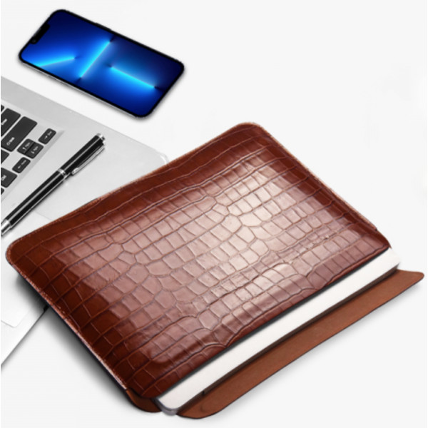 Кожаный чехол WIWU Skin Croco Geniunie Leather Sleeve Series for MacBook 14" [2021], Brown