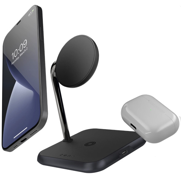 Беспроводная зарядка Zens Magnetic 3-in-1 Aluminium Wireless Charger, Black (ZEDC19B/00)