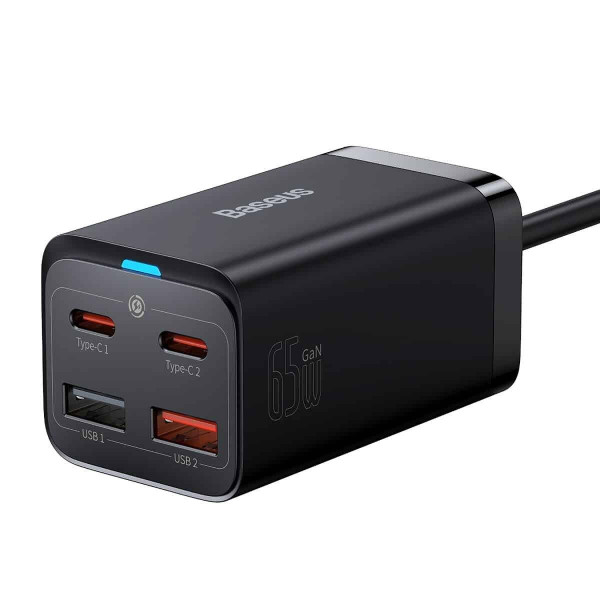 Зарядний пристрій Baseus GaN3 Pro Desktop Fast Charger 2C+2U 65W (Cable Type-C to Type-C 100W 20V/5A1m) Black (CCGP040101)