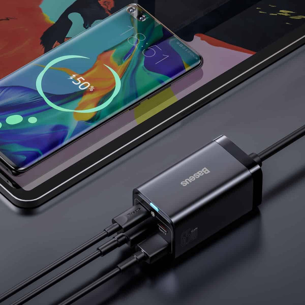 Зарядний пристрій Baseus GaN3 Pro Desktop Fast Charger 2C+2U 65W (Cable Type-C to Type-C 100W 20V/5A1m) Black (CCGP040101)