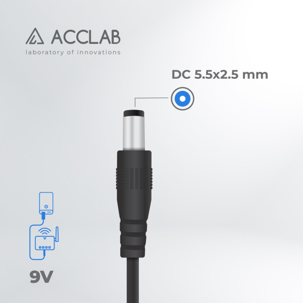 Кабель питания ACCLAB USB to DC 5,5x2,5 mm 9V 1A, Black (1283126565113)