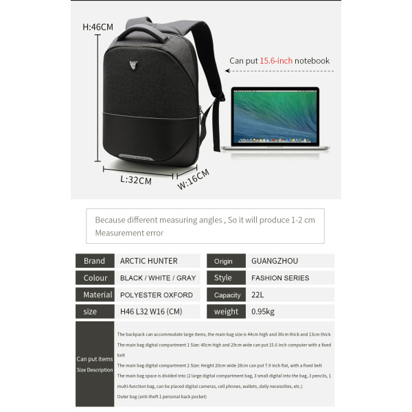 Рюкзак для ноутбука Arctic Hunter B00216 Series BackPack for MacBook, Black