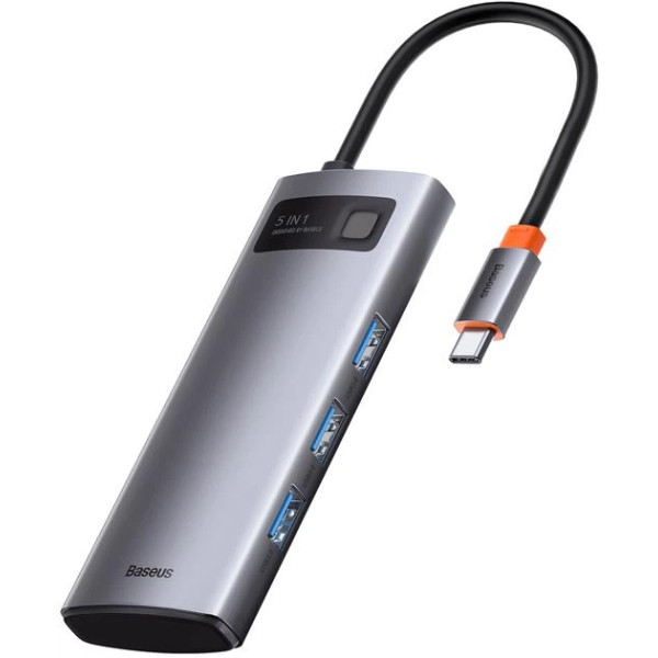 Мультипортовий адаптер Baseus 5in1 Metal Gleam 5-Port Type-C HUB Adapter Type-C to USB3.0*3, PD*1, HDMI Gray