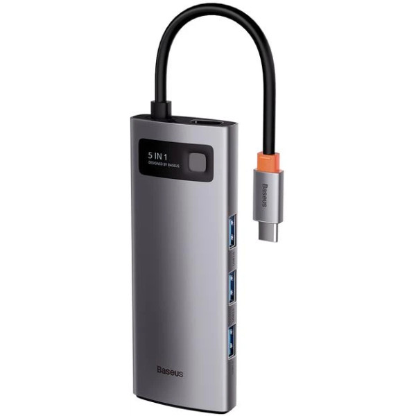 Мультипортовий адаптер Baseus 5in1 Metal Gleam 5-Port Type-C HUB Adapter Type-C to USB3.0*3, PD*1, HDMI Gray
