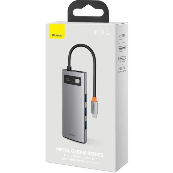 Мультипортовий адаптер Baseus 5in1 Metal Gleam 5-Port Type-C HUB Adapter Type-C to USB3.0*3, PD*1, HDMI Gray