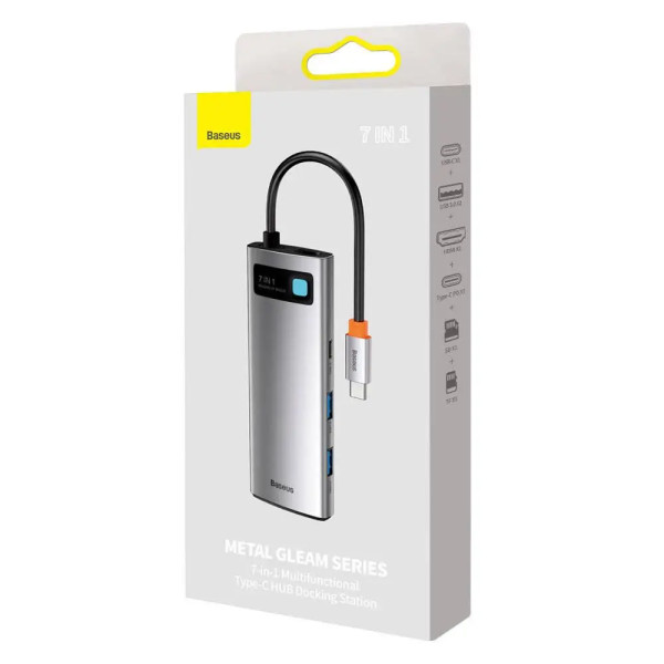 USB-хаб Baseus Metal Gleam Series 7-in-1 (2xUSB3.0+4KHD+RJ45+Type+TF+SD), Gray