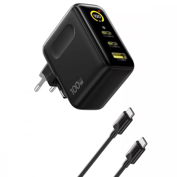 Зарядний пристрій Baseus PicoGo AE21 100W  (2Type-C + USB) + Кабель Type-C to Type-C 100W, 1.5m Black