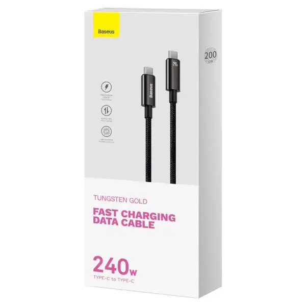 Кабель Baseus Tungsten Gold Fast Charging Data Cable Type-C to Type-C 240W 2m, Black