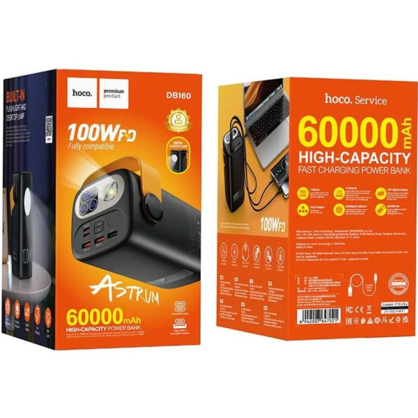 Внешний аккумулятор (павербанк) Hoco DB160 Astrum 60000 mAh 100W, Black