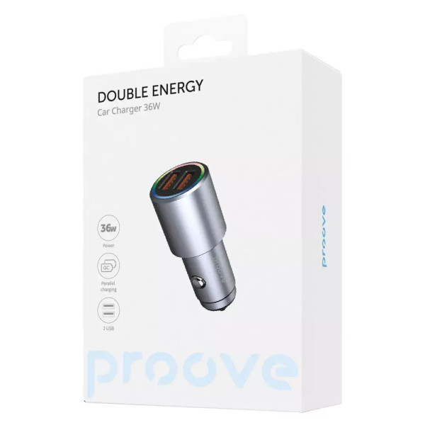 Автомобильное зарядное устройство Proove Double Energy 36W 2 USB Metal Gray