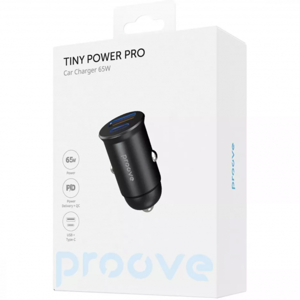 Автомобильное зарядное устройство для Proove Tiny Power Pro 65W USB + Type-C, Black