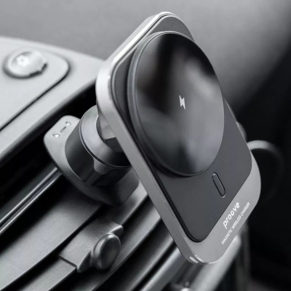 Автодержатель с беспроводной зарядкой Proove Square Wireless Charger Magnetic PRO 15W Metal Gray