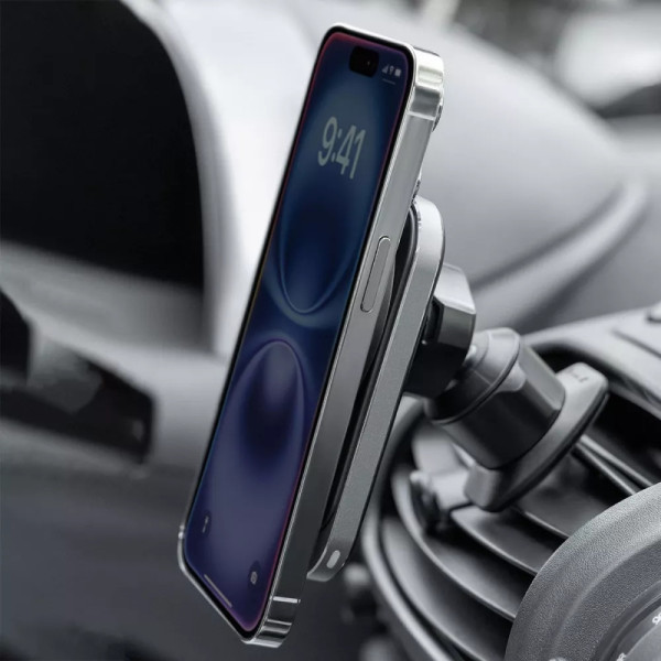 Автодержатель с беспроводной зарядкой Proove Square Wireless Charger Magnetic PRO 15W Metal Gray