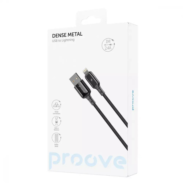 Кабель Proove Dense Metal Lightning 2.4A 1m Cable Black