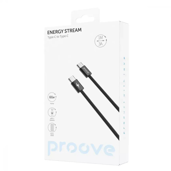 Кабель Proove Energy Stream Type-C to Type-C 60W 1m, Black