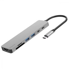 Мультипортовый адаптер Proove Iron Link 7 in 1 (2*Type-C + 2*USB3.0 + HDMI + SD/TF), Silver