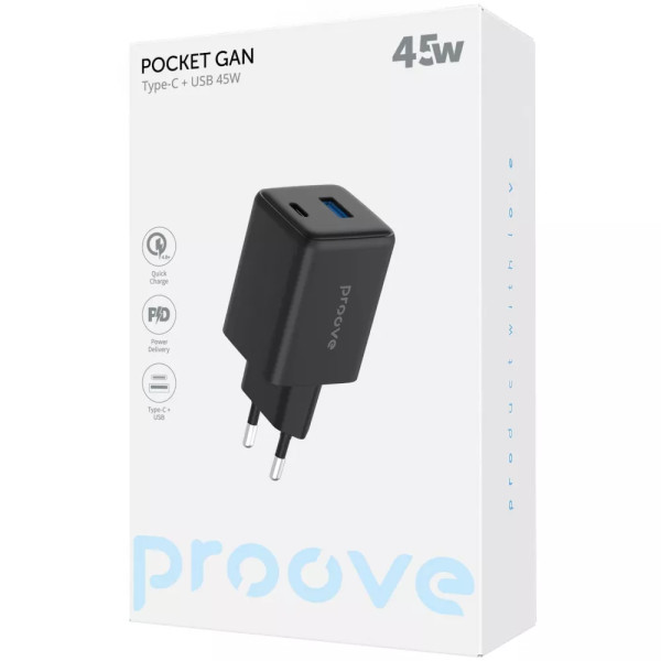 Адаптер живлення Proove Pocket GaN 45W (Type-C + USB), Black