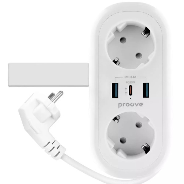 Мережевий фільтр Proove Supercoil 20W (2xAC + Type-C + 2xSB) 1.5m, White (PSPS25002102)