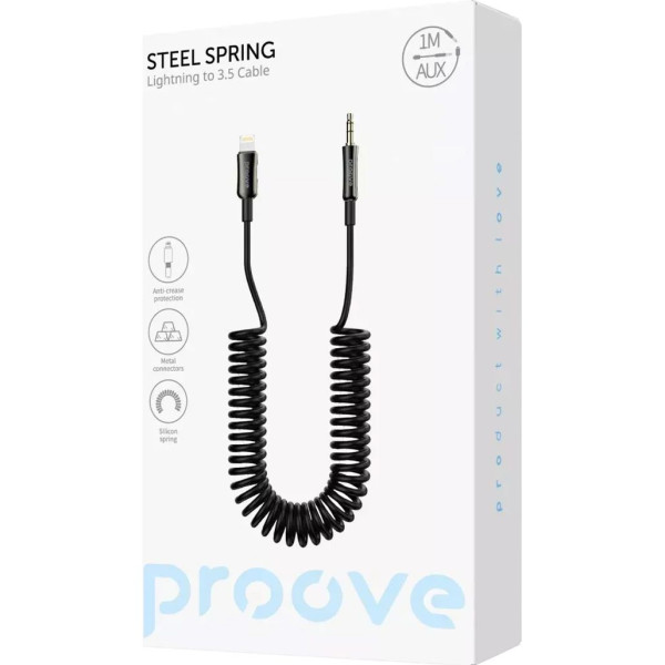 Кабель AUX Proove Steel Spring Lightning to 3.5 (1m), Black (ACSS00005101)