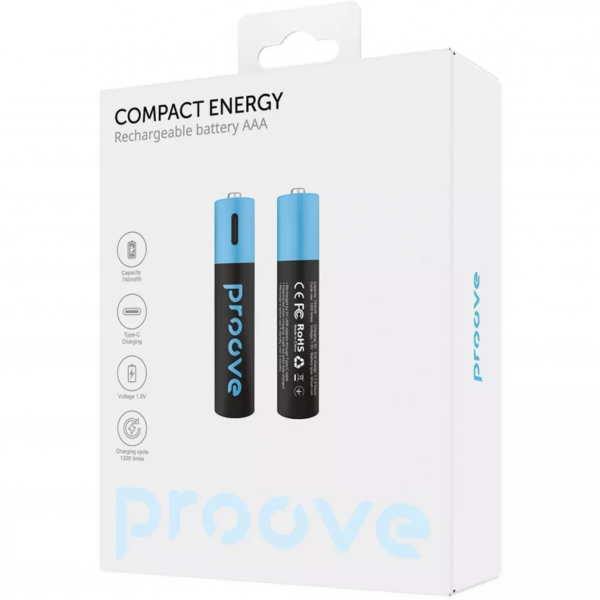 Аккумуляторные батарейки Proove Type-C Compact Energy AAA 750mAh 2 pcs, Black