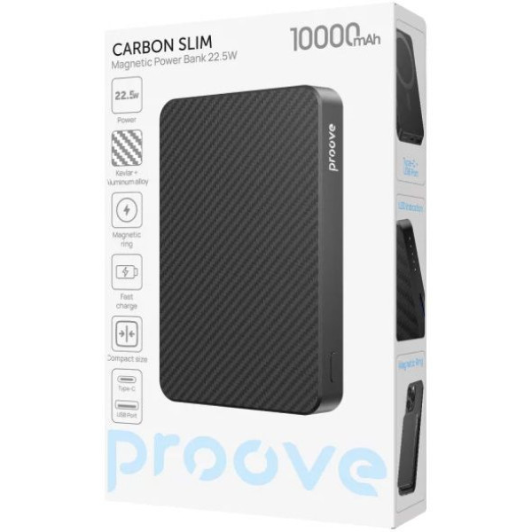 Внешний аккумулятор (павербанк) Proove Carbon Slim 22.5W 10000mAh, Black (PBCS22110001)