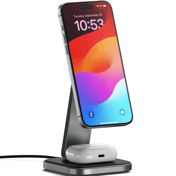 Беспроводная зарядка Satechi 2-in-1 Foldable Qi2 Wireless Charging Stand Space Gray (ST-Q21FM)