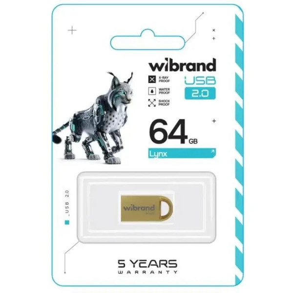 Флеш память Wibrand USB 2.0 Lynx 64Gb Gold
