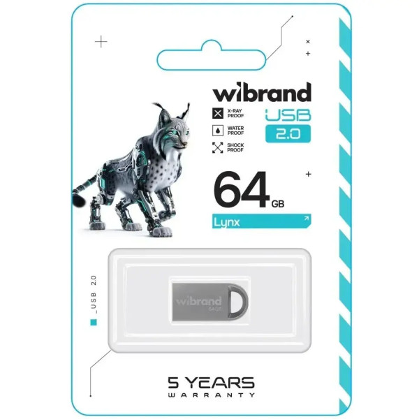 Флеш память Wibrand USB 2.0 Lynx 64Gb Silver