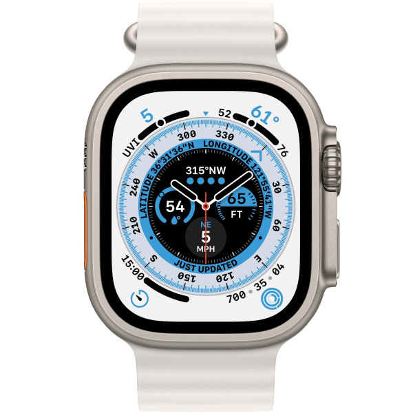 Б/У Смарт-годинник Apple Watch Ultra GPS + Cellular 49mm Titanium Case with White Ocean Band (MNH83/MNHF3)