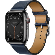 Смарт-часы Apple Watch Hermes Series 7 LTE 45mm Space Black Stainless Steel Case w. Navy Swift Single Tour (MKMW3)